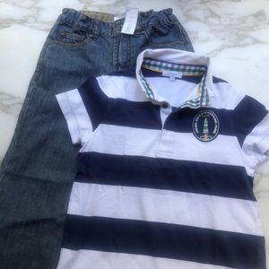 NWT Jacadi PARIS Jeans Pants Outfit & Polo Striped